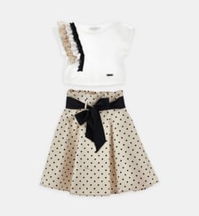 Ensemble t-shirt et jupe détails pois Monnalisa