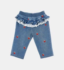 Jean fraise droit en coton mélangé volants Monnalisa