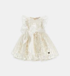 Robe manches courtes brodée noeud et volants Monnalisa