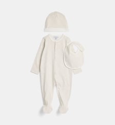 Ensemble 3 pièces dors bien, bavoir et bonnet monogrammes coton Emporio Armani Junior