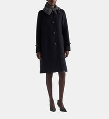 Manteau droit en double loden fermeture boutonnée en cuir Prada