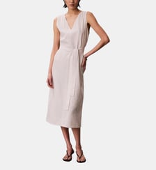 Robe droite sans manches col V ceinture à nouer Calvin Klein