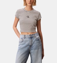T-shirt ajusté court à rayures Calvin Klein