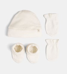 Lot Bonnet, chaussons et moufles Larpin en coton bio Cadet Rousselle