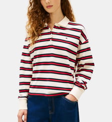Polo droit coton stretch rayé manches longues Tommy Hilfiger