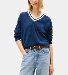Pull fluide col V en coton Tommy Hilfiger
