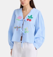Top Canarie coton et lin gaufrés Susanna Blu