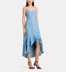 Robe mi longue Jean fluide bretelles et volants Guess