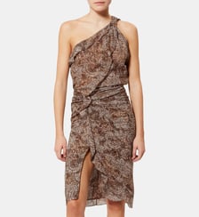 Robe Charlota ajustée en coton col asymétrique imprimé Isabel Marant