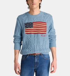 Pull torsades drapeau US maille coton Polo Ralph Lauren