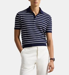 Pull polo ajusté à rayures en coton mélangé signature Polo Ralph Lauren