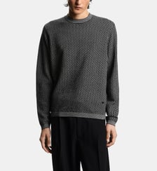 Pull droit en laine vierge col rond motif Emporio Armani