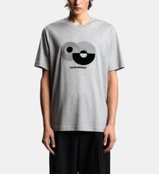 T-shirt ajusté en coton imprimé signature Emporio Armani