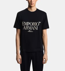 T-shirt droit en coton broderie signature Emporio Armani