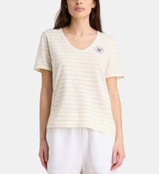 T-shirt droit Alexa rayures col V lin et coton bio Galeries Lafayette
