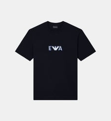T-shirt droit en coton imprimé signature Emporio Armani