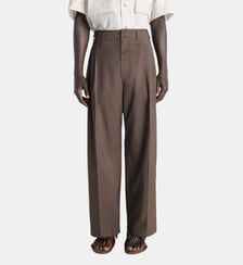 Pantalon droit plissé en laine et soie Lemaire