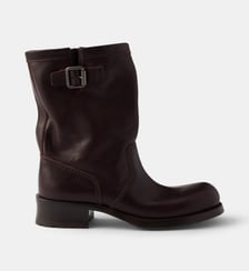 Bottes mi-mollet en cuir boucle signature Prada