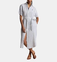 Robe-chemise droite rayée à manches courtes lin Polo Ralph Lauren
