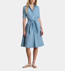 Robe-chemise mi-longue à plastron lacé en lin Lauren Ralph Lauren