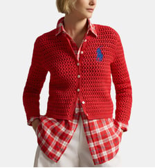 Cardigan ajusté en coton crocheté Signature Polo Ralph Lauren
