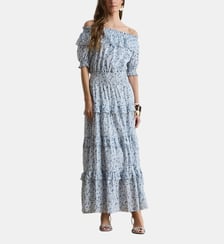 Robe longue sans manches en coton plissé imprimé Lauren Ralph Lauren