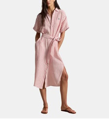 Robe chemise rayée à manches courtes lin Polo Ralph Lauren