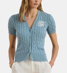 Cardigan torsadé et ajusté à manches courtes en coton signature Lauren Ralph Lauren