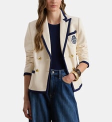 Blazer croisé en piqué bicolore signature en coton Lauren Ralph Lauren