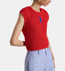 Pull ajusté en coton crocheté manches courtes signature Polo Ralph Lauren