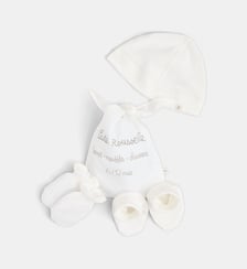 Ensemble bonnet moufles pantoufles Tarpinou coton stretch Cadet Rousselle
