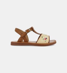 Sandales Plagette Raphia Brod cuir Pom D'Api