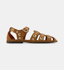 Sandales plates Jenny Rivets croûte de cuir Maison Toufet