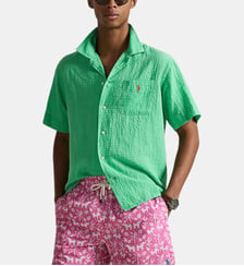 Chemisette droite rayures seersucker lin coton Polo Ralph Lauren