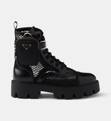 Bottines en mesh et cuir signature Prada