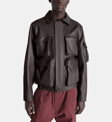 Blousons droit col montant en cuir Lemaire