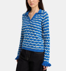 Pull polo rayures vagues coton bio et laine mérinos Damson Madder