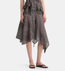 Jupe évasée midi Parker pois base asymétrique Damson Madder