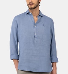 Chemise Polo en lin bleu moyen El Ganso
