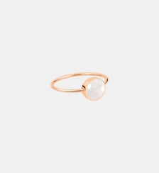 Bague en or rose et mini pierre de lune blanche  Ginette Ny