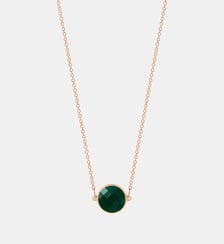 Chaine en or rose et  mini disque en agate verte facettée Ginette Ny