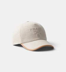 Casquette de base-ball en lin mélangé signature détail en cuir Prada