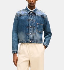 Veste courte droite denim broderie florale Kenzo