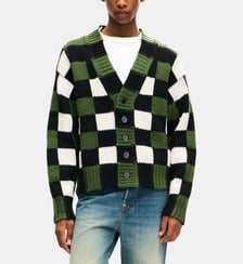 Cardigan droit en laine mélangée à carreaux Kenzo