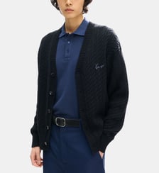Cardigan droit en coton et laine signature Kenzo