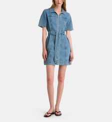 Robe courte cintrée zippée et ceinturée en coton denim Calvin Klein