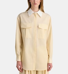Chemise longue rayures col contrastant coton  System