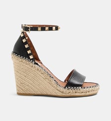 Sandales compensées rockstud double en cuir de veau grainé Valentino Garavani