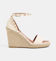Sandales compensées rockstud double en cuir de veau grainé Valentino Garavani