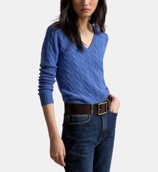 Pull ajusté en laine mélangée motif tressé col V signature Polo Ralph Lauren
